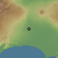 Shaded relief of the 60 km around Lumajang, drawn from the GMTED2010 grid