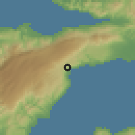 Shaded relief of the 60 km around Luwuk, drawn from the GMTED2010 grid