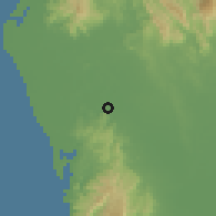 Shaded relief of the 60 km around Banggae, drawn from the GMTED2010 grid