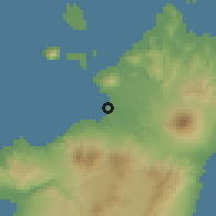 Shaded relief of the 60 km around Manado, drawn from the GMTED2010 grid