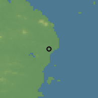 Shaded relief of the 60 km around Manggar, drawn from the GMTED2010 grid