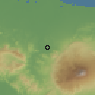 Shaded relief of the 60 km around Margasari, drawn from the GMTED2010 grid