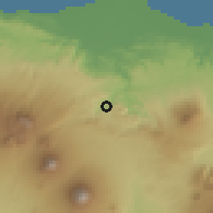 Shaded relief of the 60 km around Mojobo, drawn from the GMTED2010 grid