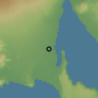 Shaded relief of the 60 km around Muncar, drawn from the GMTED2010 grid