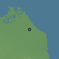 Shaded relief of the 60 km around Mundu, drawn from the GMTED2010 grid