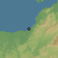 Shaded relief of the 60 km around Nabire, drawn from the GMTED2010 grid