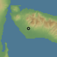 Shaded relief of the 60 km around Negara, drawn from the GMTED2010 grid