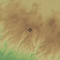 Shaded relief of the 60 km around Banjar, drawn from the GMTED2010 grid