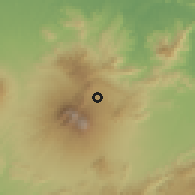 Shaded relief of the 60 km around Pacet, drawn from the GMTED2010 grid