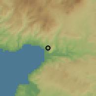 Shaded relief of the 60 km around Palabuhanratu, drawn from the GMTED2010 grid