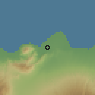Shaded relief of the 60 km around Panarukan, drawn from the GMTED2010 grid