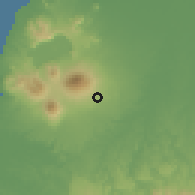 Shaded relief of the 60 km around Pandegelang, drawn from the GMTED2010 grid