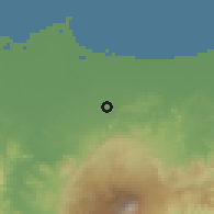 Shaded relief of the 60 km around Pangkah, drawn from the GMTED2010 grid