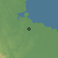 Shaded relief of the 60 km around Pangkalanbrandan, drawn from the GMTED2010 grid