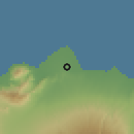 Shaded relief of the 60 km around Panji, drawn from the GMTED2010 grid