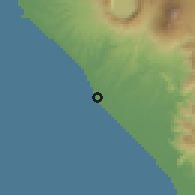 Shaded relief of the 60 km around Pariaman, drawn from the GMTED2010 grid