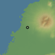 Shaded relief of the 60 km around Pecangakan, drawn from the GMTED2010 grid