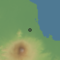 Shaded relief of the 60 km around Plumbon, drawn from the GMTED2010 grid
