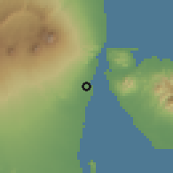 Shaded relief of the 60 km around Banyuwangi, drawn from the GMTED2010 grid
