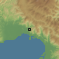 Shaded relief of the 60 km around Polewali, drawn from the GMTED2010 grid