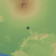 Shaded relief of the 60 km around Prambanan, drawn from the GMTED2010 grid