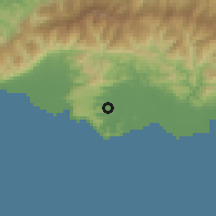 Shaded relief of the 60 km around Baolan, drawn from the GMTED2010 grid