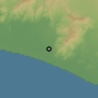 Shaded relief of the 60 km around Purwodadi, drawn from the GMTED2010 grid