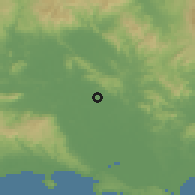 Shaded relief of the 60 km around Sidareja, drawn from the GMTED2010 grid