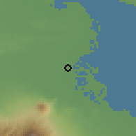 Shaded relief of the 60 km around Sidoarjo, drawn from the GMTED2010 grid