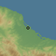 Shaded relief of the 60 km around Sigli, drawn from the GMTED2010 grid