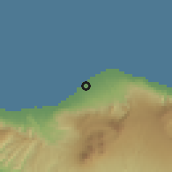 Shaded relief of the 60 km around Singaraja, drawn from the GMTED2010 grid