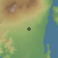 Shaded relief of the 60 km around Singojuruh, drawn from the GMTED2010 grid