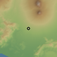 Shaded relief of the 60 km around Sleman, drawn from the GMTED2010 grid