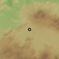 Shaded relief of the 60 km around Batu Jajar, drawn from the GMTED2010 grid