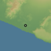 Shaded relief of the 60 km around Srandakan, drawn from the GMTED2010 grid