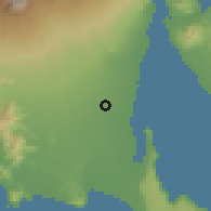 Shaded relief of the 60 km around Srono, drawn from the GMTED2010 grid