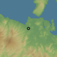 Shaded relief of the 60 km around Sumbawa, drawn from the GMTED2010 grid