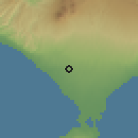 Shaded relief of the 60 km around Tabanan, drawn from the GMTED2010 grid
