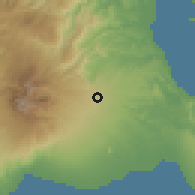 Shaded relief of the 60 km around Tanete, drawn from the GMTED2010 grid