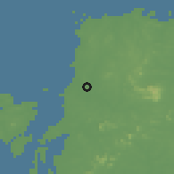 Shaded relief of the 60 km around Tanjung Pandan, drawn from the GMTED2010 grid