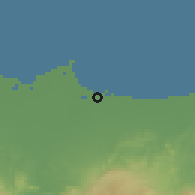 Shaded relief of the 60 km around Tegal, drawn from the GMTED2010 grid