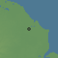 Shaded relief of the 60 km around Teluk Nibung, drawn from the GMTED2010 grid