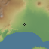 Shaded relief of the 60 km around Tempeh, drawn from the GMTED2010 grid