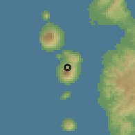 Shaded relief of the 60 km around Tidore, drawn from the GMTED2010 grid