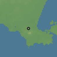 Shaded relief of the 60 km around Toboali-Rias, drawn from the GMTED2010 grid