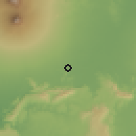 Shaded relief of the 60 km around Trucuk, drawn from the GMTED2010 grid