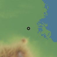 Shaded relief of the 60 km around Tulangan, drawn from the GMTED2010 grid