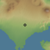 Shaded relief of the 60 km around Ubud, drawn from the GMTED2010 grid