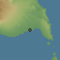 Shaded relief of the 60 km around Ujung Bulu, drawn from the GMTED2010 grid