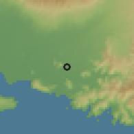 Shaded relief of the 60 km around Ambulu, drawn from the GMTED2010 grid